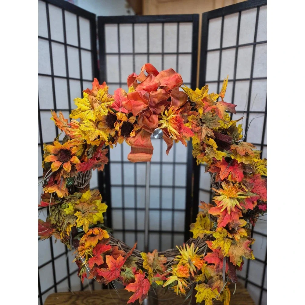 Rustic Autumn Harvest Grapevine wreath with Faux foilage 25